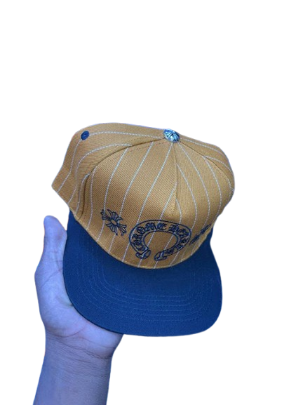 Chrome Hearts Inspired Horseshoe Pinstripe Snapback Cap – Mustard & Black